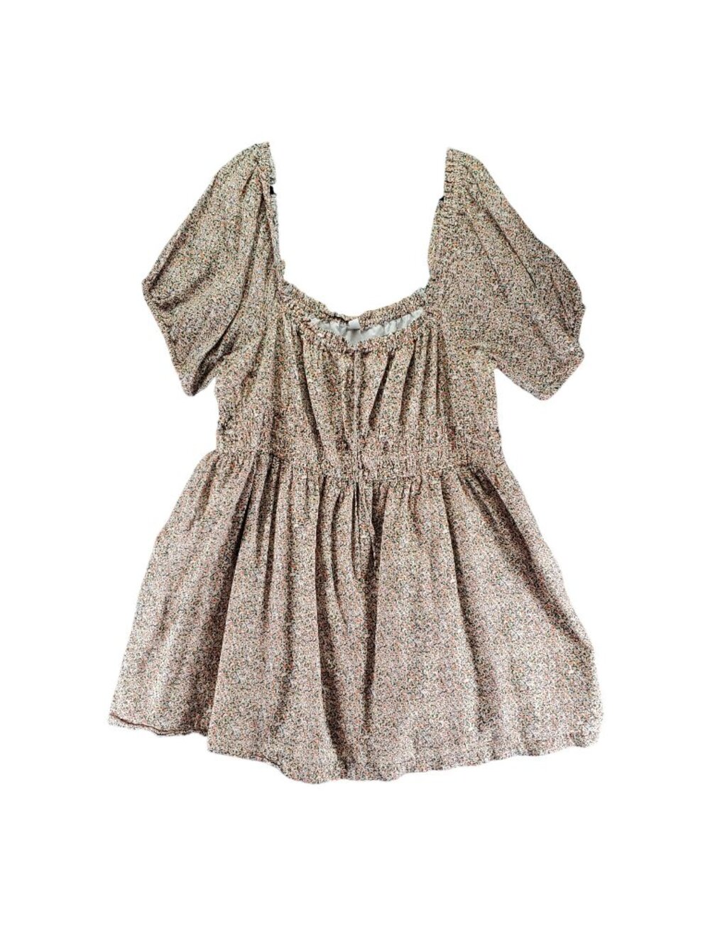 BP Dress Women 3X Multicolor Floral Print Short Sleeve Smocked Knee Length